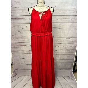 A Beautiful Soul Red Maxi Dress Sleeveless Tiered Ruffle Trim Womens Size A